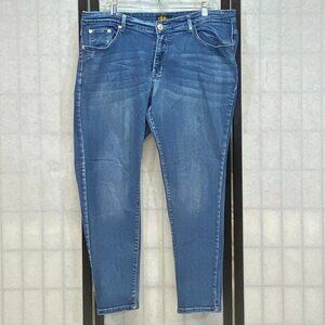 DKIN High Rise Embroidered Back Pocket Skinny Denim Jeans Faded Medium Wash 20W